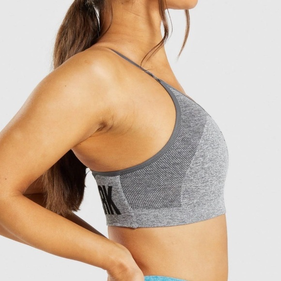 GYMSHARK women’s size small light grey sports bra workout top colorblock - Picture 1 of 7